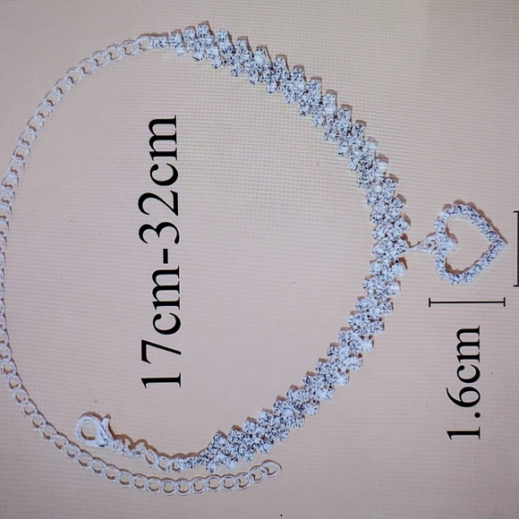 Sterling Silver Diamond Heart Anklet Charm - Picture 2 of 3